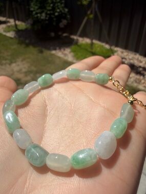 Natural Burmese Type A Jade DIY Bracelet – Icy Green & White Freeform Bead